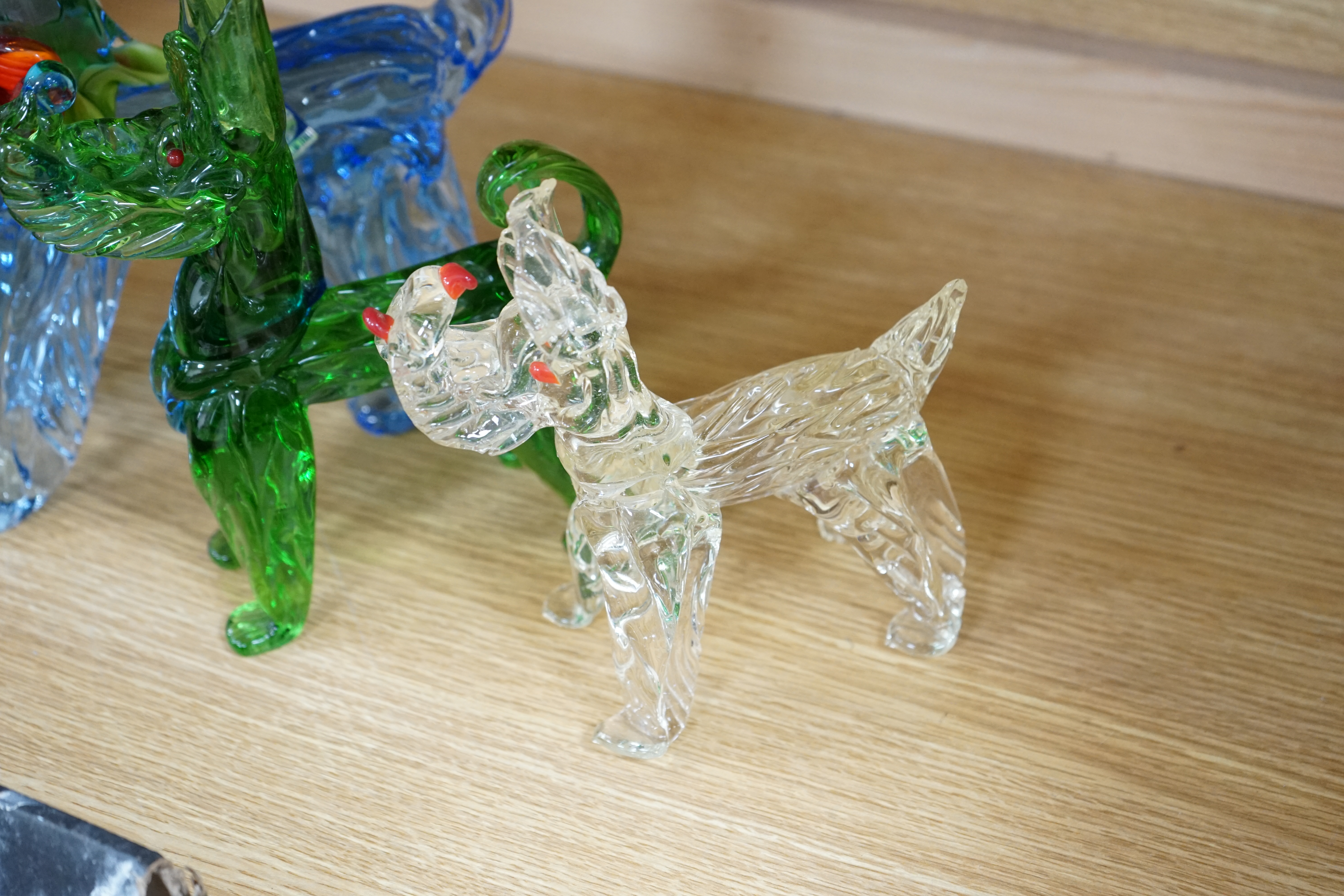 Three Murano glass dogs, largest 31cm. Condition - fair to good, some minor chipping